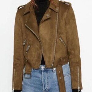 Zara Brown Faux Suede Cropped Jacket